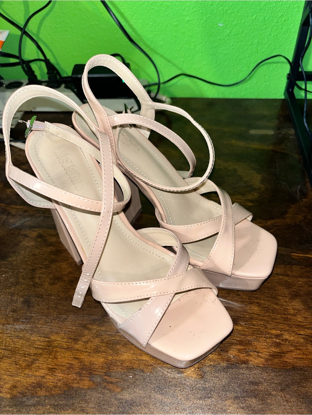 SHEIN Blush Strappy Platform Block Heels